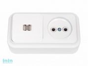 Блок выкл. 1 клав. + розетка (открытая, с/з) со световой индикацией, белая, Пралеска, BYLECTRICA (Гарантийный срок:24 месяца)