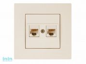 Розетка компьютерная 2xRJ45 (Cat5e, скрытая) кремовая, RITA, MUTLUSAN