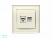 Розетка 2-ая компьютерная и телефонная (скрытая) слоновая кость, Бриллиант, UNIVersal