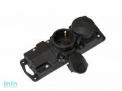 Розетка 2-ая переносная (с/з, 16А, 250В, брызг. защ.) черная, Bylectrica (Розетка штепсельная переносная двухместная с заземляющим контактом брызгозащ