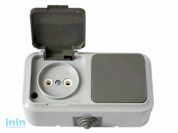 Блок выкл. 1 клав. + розетка (открытая, б/з, брызг. защ.) серая, Пралеска Аква, Bylectrica (Гарантийный срок:24 месяца)