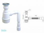 Сифон для кухни с прикручивающимся выпуском 70мм,  с гибкой трубой 1 1/2" - 40/50мм, NOVA