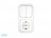 Блок выкл. 2 клав. + розетка (скрытая, с/з, со шторками) белая, Гармония, Bylectrica (Выключатель двухклавишный + розетка с заземляющим контактом со ш