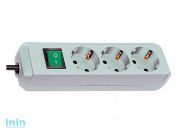 Удлинитель 1.5м (3 роз., 3.3кВт, с/з, выкл., ПВС) светло-серый Brennenstuhl Eco-Line (провод 3х1,5мм2, сила тока 16А, с/з - с заземляющим контактом)