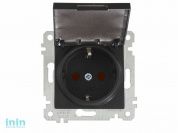 Розетка 1-ая (скрытая, без рамки, с/з, шторки, с крышкой) черная, RITA, MUTLUSAN (16 A, 250 V, IP 20)