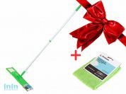 Швабра для пола с насадкой из микрофибры, зеленая + Салфетка из микрофиб. Универсальная (45-351110) (Промо) (PERFECTO LINEA)