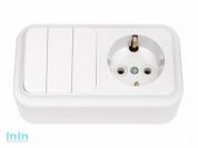 Блок выкл. 3 клав. + розетка (открытая, с/з) белая, Пралеска, BYLECTRICA (Гарантийный срок:24 месяца)