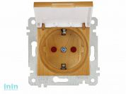 Розетка 1-ая (скрытая, без рамки, с/з, шторки, с крышкой) дуб, RITA, MUTLUSAN (16 A, 250 V, IP 20)