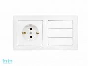 Блок выкл. 3 клав. + розетка (скрытая, с/з) белая, Стиль, Bylectrica (Блок Выключатель трехклавишный + розетка с заземляющим контактом скрытой установ