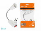 Переходник вилка-Е27 гибкий 150мм с выключателем, белый, TDM