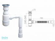 Сифон для умывальника с прикручивающимся выпуском 70мм , с гибкой трубой 1 1/2" - 40/50мм, NOVA