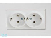 Розетка 2-ая (скрытая, с/з, керамика) белая, RITA, MUTLUSAN (16 A, 250 V, IP 20)