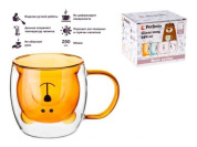 Кружка стеклянная с двойными стенками, 250 мл, оранжевая,серия Bear, PERFECTO LINEA (Стеклянная кружка ручной работы из боросиликатного стекла) (30-125203)