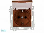 Розетка 1-ая (скрытая, без рамки, с/з, с крышкой) орех, RITA, MUTLUSAN (16 A, 250 V, IP 20)