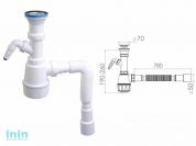 Сифон для кухни  с  выпуском 70мм, с отводом для стиральной машины,  с гибкой трубой 1 1/2" - 40/50м (NOVA)