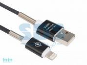 USB кабель для iPhone 5/6/7/8/Х моделей силиконовый шнур с пружиной 1M черный (REXANT)