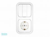 Блок выкл. 3 клав. + розетка (скрытая, с/з, со шторками) белая, Гармония, Bylectrica (Выключатель трехклавишный + розетка скрытой установки Гарантийны