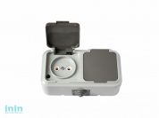 Розетка 2-ая (открытая, б/з, брызг. защ.) серая, Пралеска Аква, Bylectrica (Розетка   РА16-302(03)     штепсельная двухместная брызгозащищенная открыт