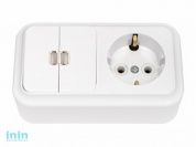 Блок выкл. 2 клав. + розетка (открытая, с/з) со световой индикацией, белая, Пралеска, BYLECTRICA (Гарантийный срок:24 месяца)