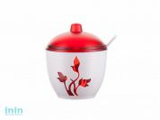 Сахарница "Viola", красный полупрозрачный, BEROSSI (Изделие из пластмассы. Размер 97 х 114 мм, 111 х 97 х 114 мм (с ложечкой))