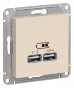 Розетка USB 5B/2100mA 2*5B/1050mA Atlas Design бежевый, ATN000233