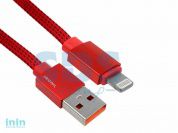 USB кабель для iPhone 5/6/7/8/Х моделей шнур ткань плоский 1М красный (REXANT)