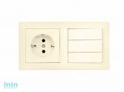 Блок выкл. 3 клав. + розетка (скрытая, с/з) бежевый, Стиль, BYLECTRICA (Блок Выключатель трехклавишный + розетка с заземляющим контактом скрытой устан