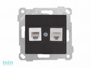 Розетка телефонная + компьютерная (RJ12+Cat5e, скрытая, без рамки) черная, RITA, MUTLUSAN