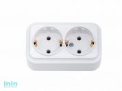 Розетка 2-ая (открытая, с/з) белая, Вариант, Bylectrica (Розетка штепсельная двухместная для открытой установки с заземляющим контактом зад. крышка Га