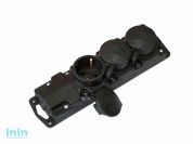 Розетка 3-ая переносная (с/з, 16А, 250В, брызг. защ.) черная, Bylectrica (Розетка штепсельная переносная трехместная с заземляющим контактом брызгозащ