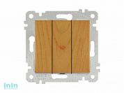 Выключатель 3-клав. (скрытый, без рамки, пруж. зажим) дуб, RITA, MUTLUSAN (10 A, 250 V, IP 20)
