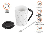 Кружка керамическая с крышкой и ложкой, 380 мл., Simple lines, PERFECTO LINEA (Размер: 7.8 x 11.5 см) (30-781150)