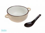 Миска керамическая с ложкой, 127 мм, Прованс, бежевая  PERFECTO LINEA (Супер цена!  объем 415мл)