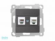 Розетка телефонная + компьютерная (RJ12+Cat5e, скрытая, без рамки) дымчатая, RITA, MUTLUSAN