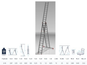 Лестница алюм. 3-х секц. 358/926/380см 3х14 ступ., 23кг NV323 Новая Высота (макс. нагрузка 150кг) (3230314)