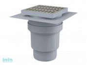 Сливной трап 150х150/110, подводка - прямая, решетка - нержавеющая сталь, воротник - 2-х уровневая (Сливной трап 150х150/110, подводка - прямая, решет