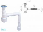 Сифон для умывальника с литым выпуском 64мм, с гибкой трубой 1 1/4", NOVA (Выход гибкой трубки на 40/50мм)