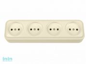 Розетка 4-ая (открытая, б/з) бежевая, Вариант, BYLECTRICA (штепсельная четырехместная для открытой установки Гарантийный срок:24 месяца)