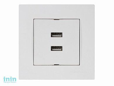 Розетка компьютерная 2хUSB (скрытая, горизонт.) белая, RITA, MUTLUSAN (2xUSB charge, 5V-1.0A)