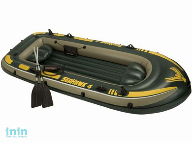 Надувная лодка четырехместная Seahawk 4, 351х145х48 см + весла алюмин. 122 см, насос ручной, INTEX