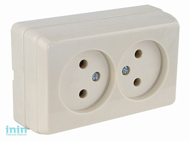 Розетка 2-ая (открытая, б/з) кремовая, BRON, MUTLUSAN (16 A, 250 V, IP 20)
