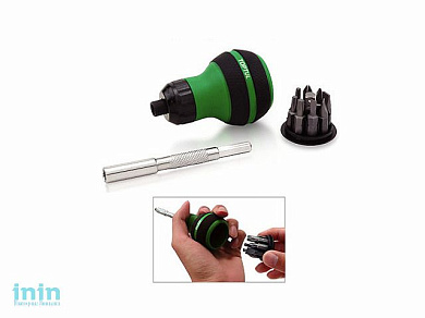 Отвертка реверсивная "бочка" + биты + удлиннитель 9в1. TOPTUL (GAAR1101)