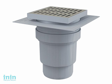 Сливной трап 150х150/110, подводка - прямая, решетка - нержавеющая сталь, воротник - 2-х уровневая (Сливной трап 150х150/110, подводка - прямая, решет