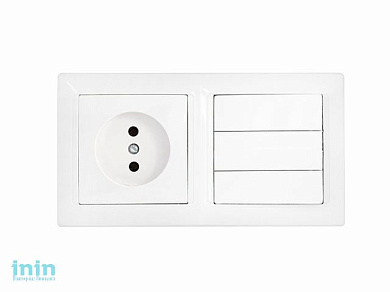 Блок выкл. 3 клав. + розетка (скрытая, б/з) белая, Стиль, Bylectrica (Блок выключатель трехклавишный + розетка скрытой установки Гарантийный срок:24 м