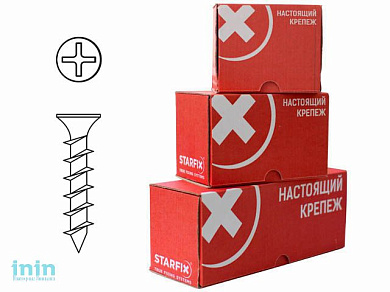 Саморез оконный 4.1х30 мм белый цинк, крупная резьба, острый (300 шт в карт. уп.) STARFIX