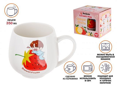 Кружка керамическая, 350 мл, Sweet fruits, клубника, PERFECTO LINEA (17-301114)