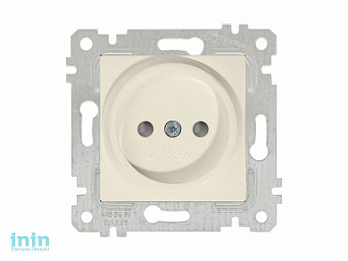 Розетка 1-ая (скрытая, без рамки, б/з, шторки) кремовая, RITA, MUTLUSAN (16 A, 250 V, IP 20)