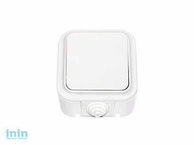 Выключатель 1 клав. (открытый, 6А, брызг. защ.) белый, Пралеска Аква, Bylectrica (Выключатель одноклавишный брызгозащищенный открытой установки Гарант