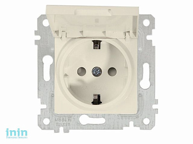 Розетка 1-ая (скрытая, без рамки, с/з, шторки,с крышкой) кремовая, RITA, MUTLUSAN (16 A, 250 V, IP 20)