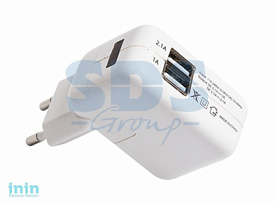 Устройство зарядное сетевое 2xUSB, переходник+адаптер (СЗУ) (5 V, 2100 mA+1000 mA) REXANT